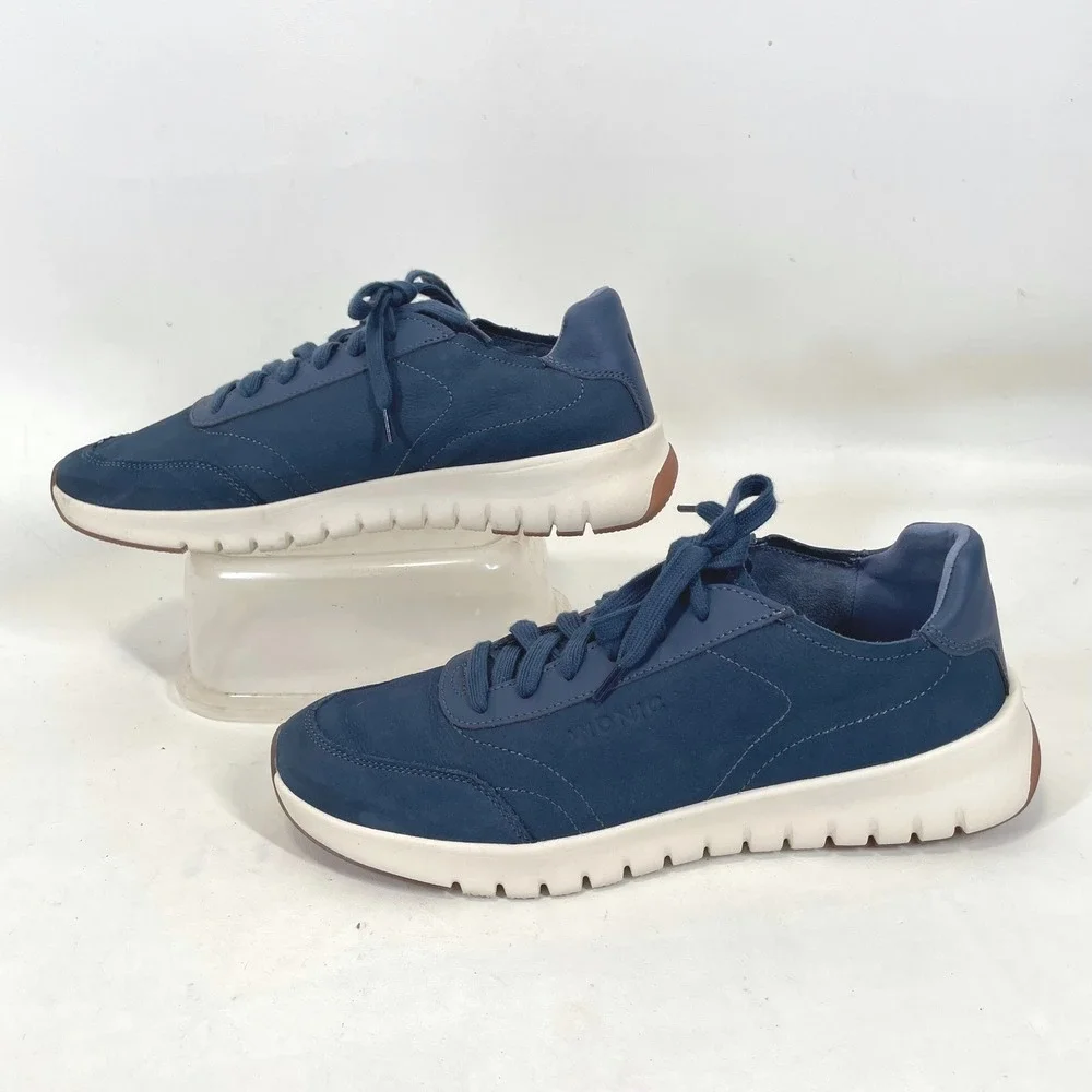 Vionic Uptown Sneaker Navy Blue Leather Lace Up Walking Shoes Womens Size 10